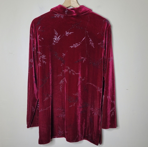 Vintage K.C. Spencer Velour Blouse Sparkle Floral Button Front Holiday L/XL - Picture 6 of 8